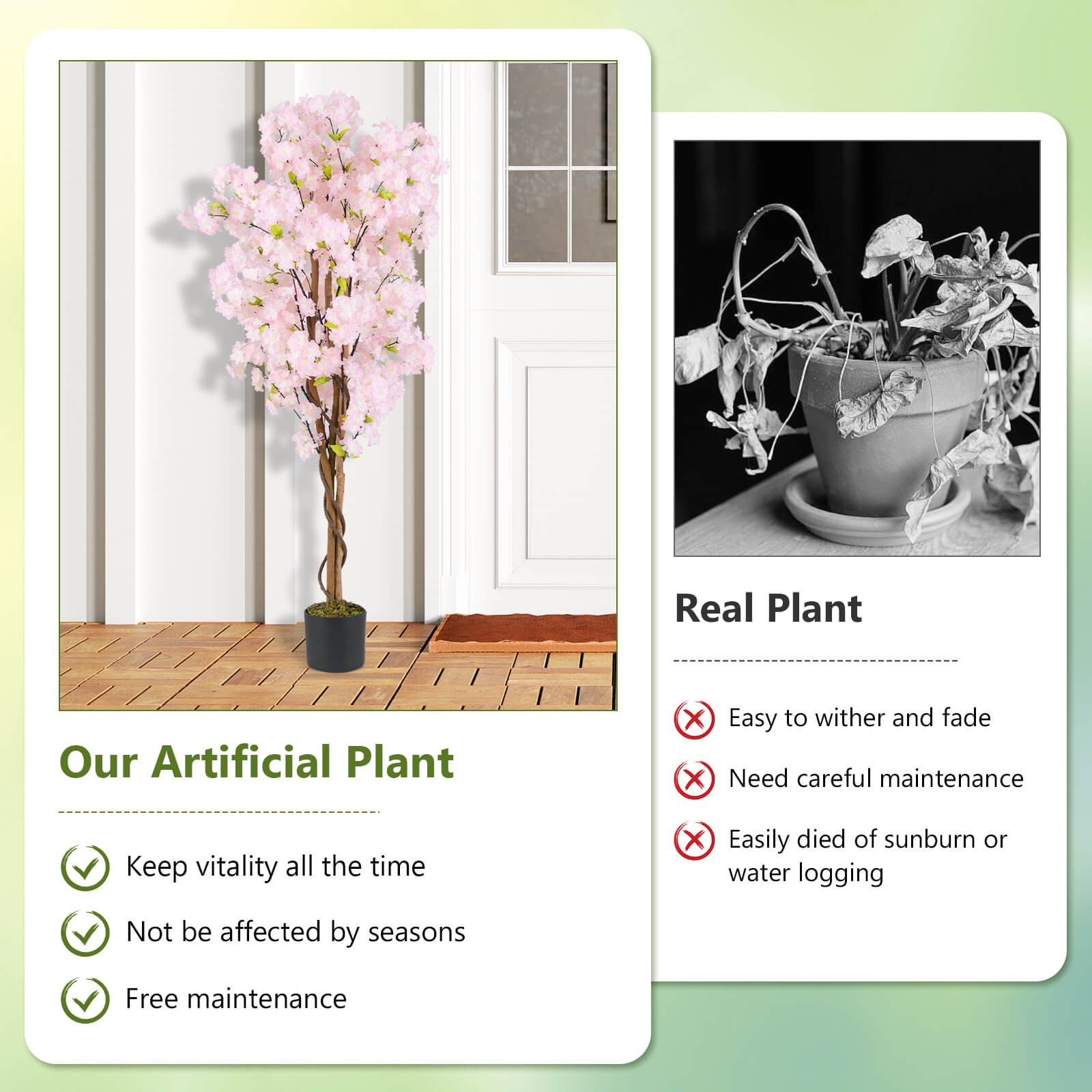 5′ Tall Artificial Cherry Blossom Tree Faux Flower Plant in Nursery Pot