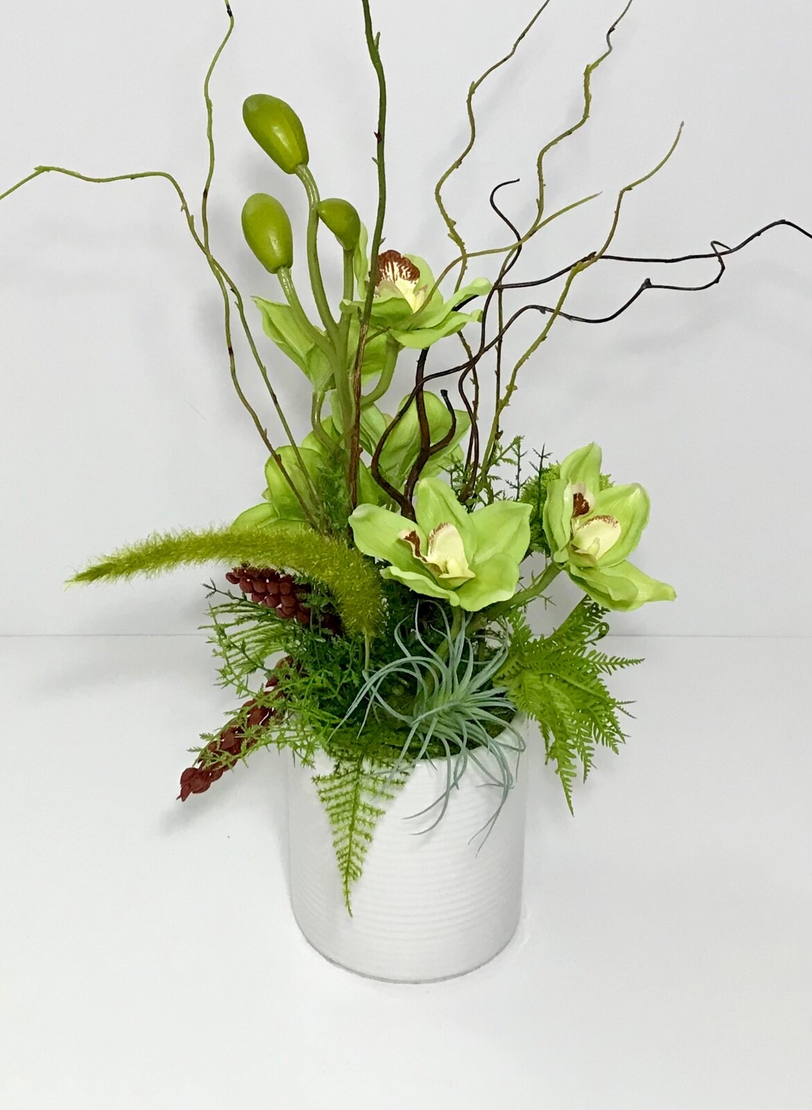 ELEGANT PALE MINT GREEN ORCHIDS ARRANGEMENT CERAMIC VASE CENTERPIECE GIFT NEW