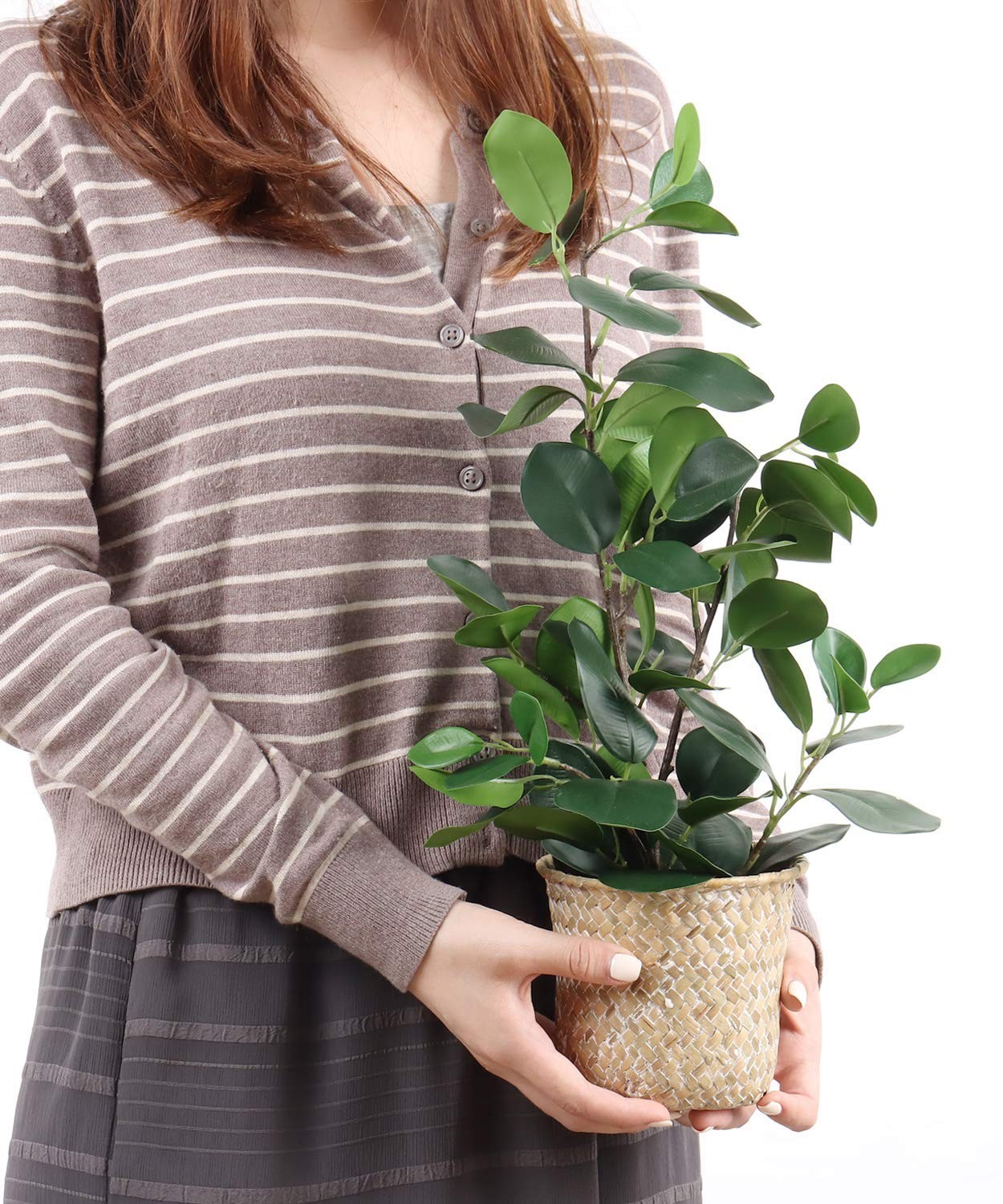 SAROSORA Artificial Ficus Tree Small Fake Plants in Weaved Pot 20″ Height for…