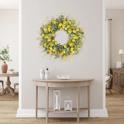 Sggvecsy Daisy Wreath 24 Inch Spring Summer Wreath Fake Silk Floral Yellow