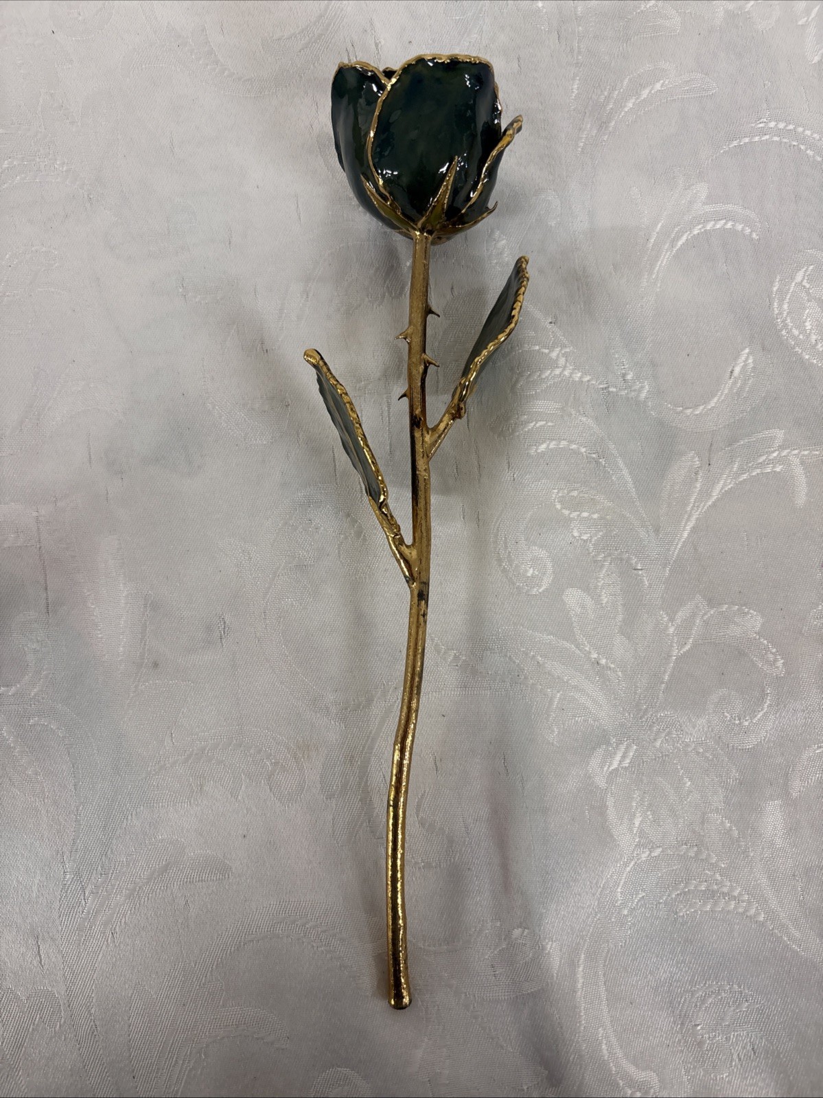 Vtg Real 24k Dipped Green American Rose Bradow Jewelers Watertown WI with Box
