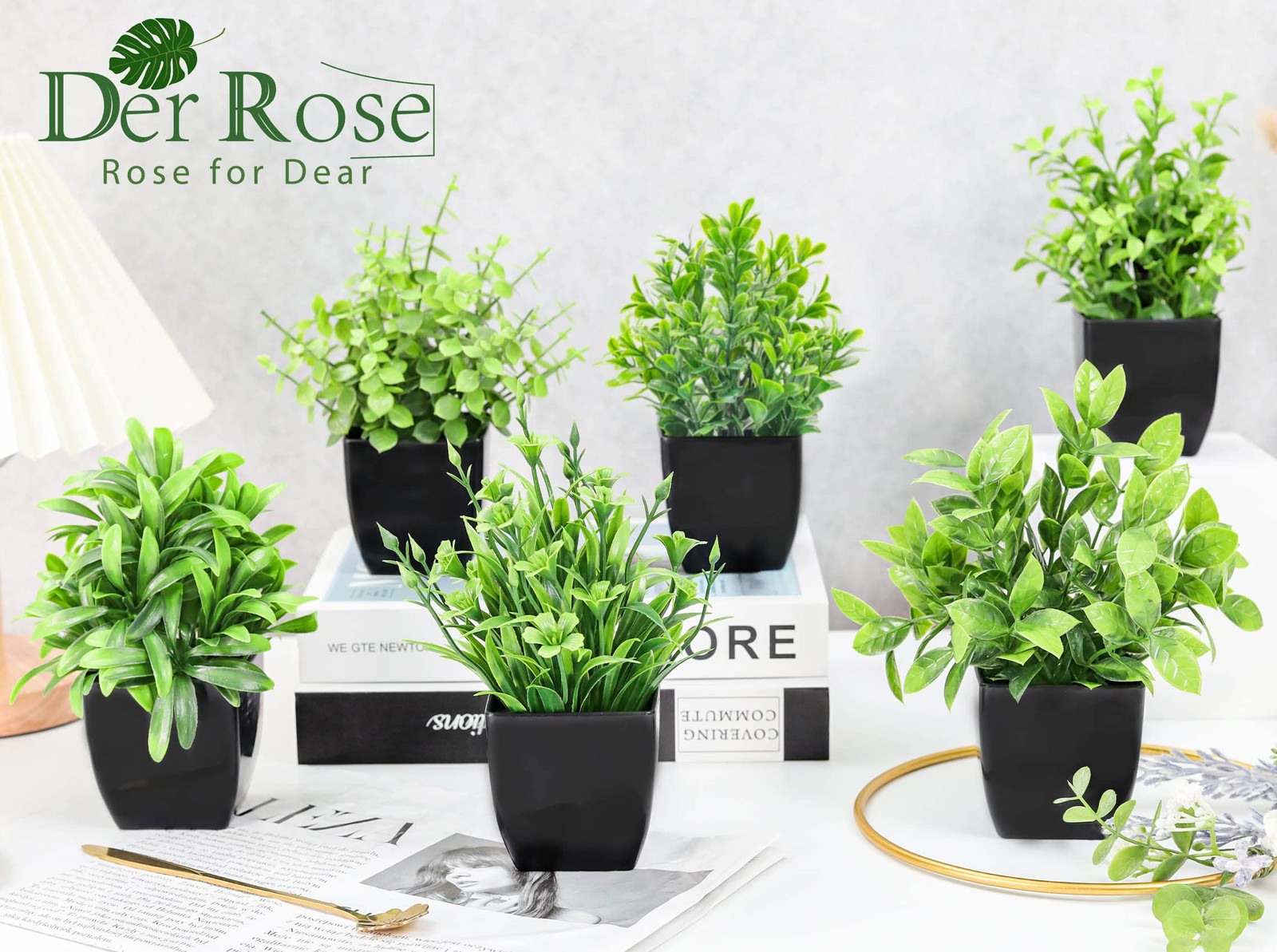 Der Rose 6 Pack Fake Plants Mini Artificial Plants for Home Office Farmhouse