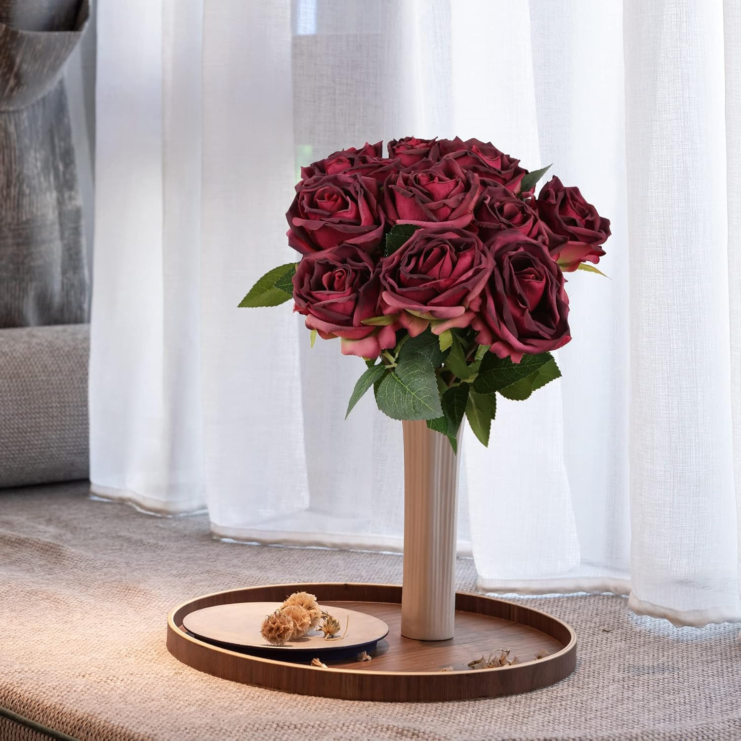 Burgundy Roses Artificial Flowers 12PCS Roses Flowers Heads Dried Silk Flowers B