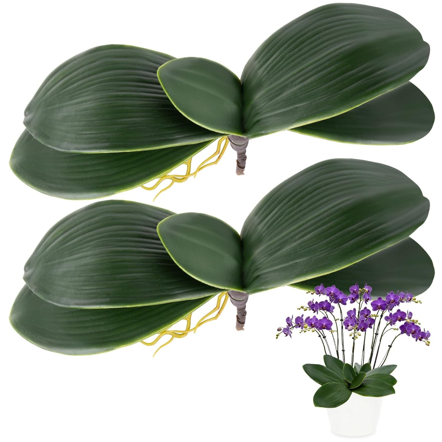 RAINFLOW 3PCS Artificial Orchid Leaves Lifelike Fake Phalaenopsis (72 chars)
