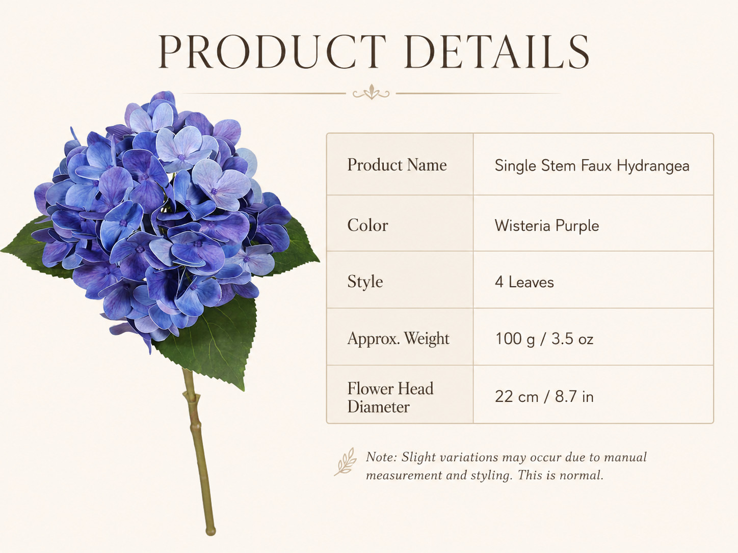 Set of 2 Purple Blue Artificial Hydrangea Stems Faux Flowers Home Wedding Decor