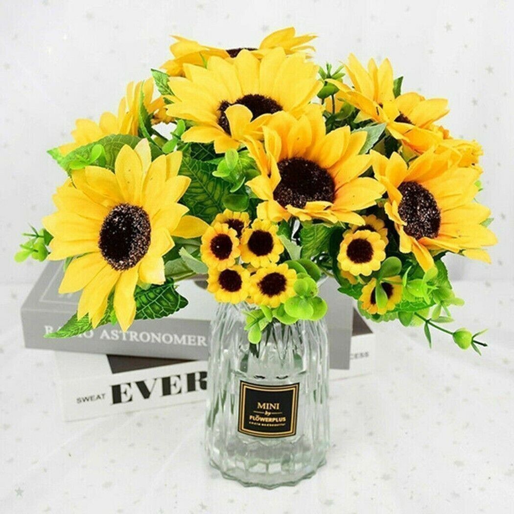 Artificial Sunflower Bunch Bouquet Flowers Plants Silk Floral Ivy Wedding Rose