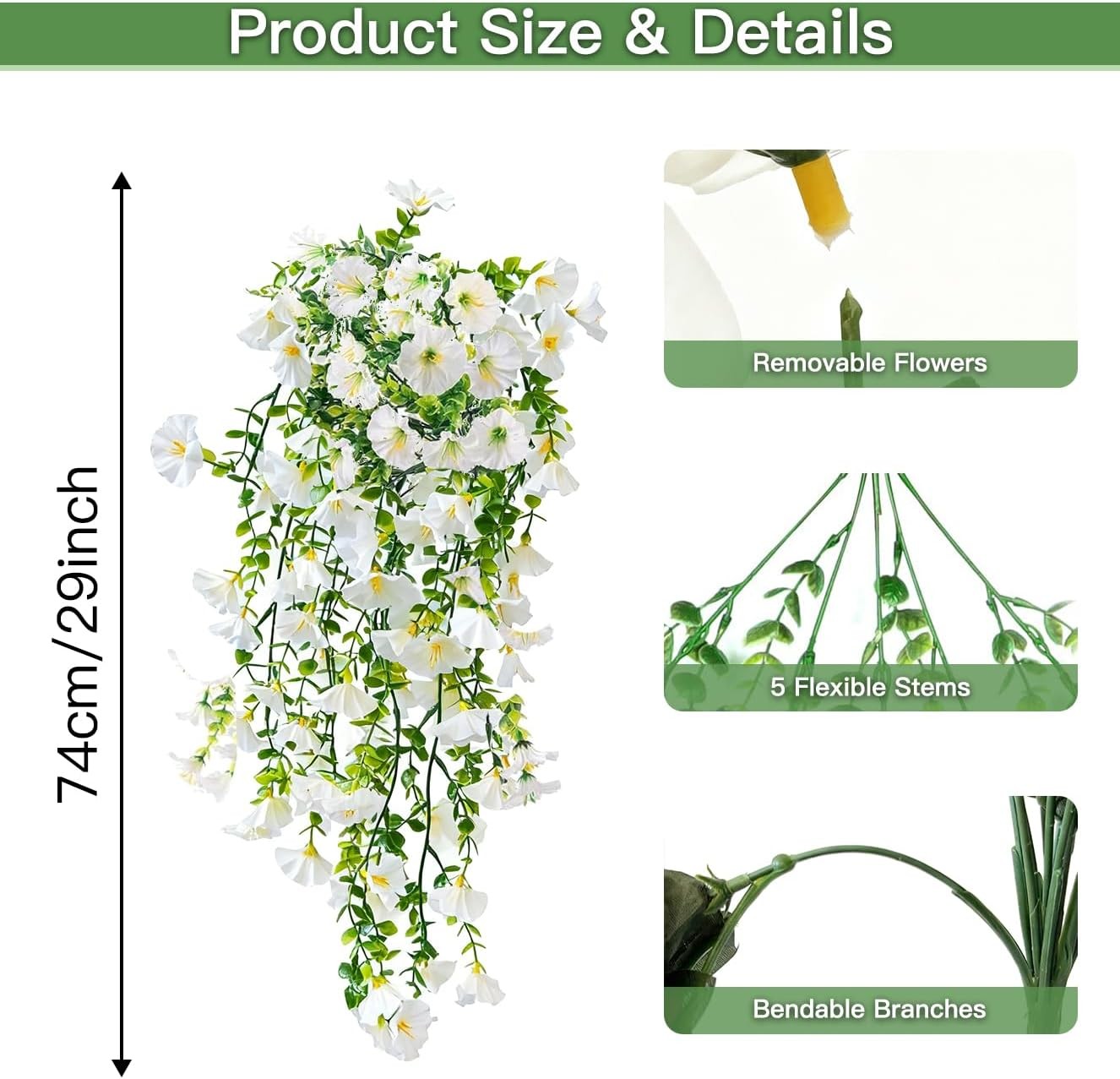 Artificial Flowers for Outdoors Fake Morning Glory Hanging Flower Decoration, 2