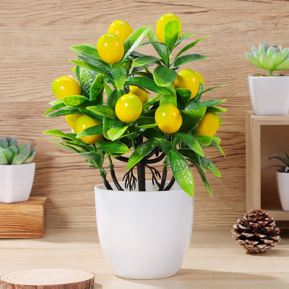 Mini Lemon Tree Potted Plant Simulation Bonsai Bride Living Room Ornaments