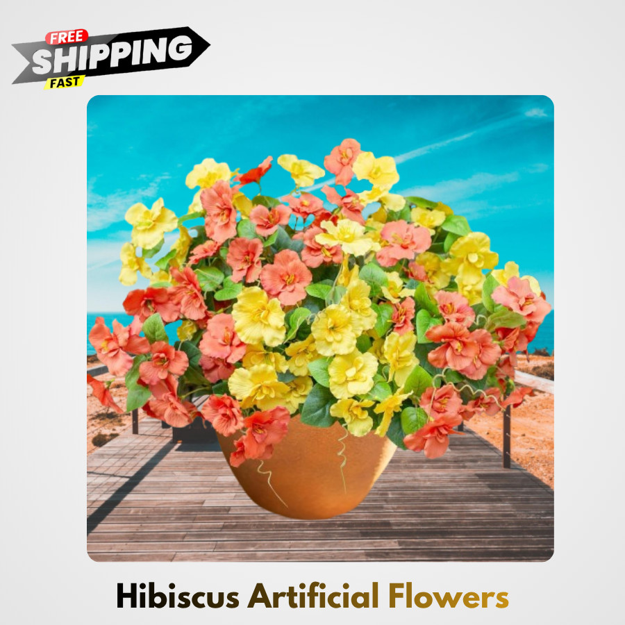 Fake Hibiscus Artificial Flowers, Outdoor, 6 Bundles, UV Resistant