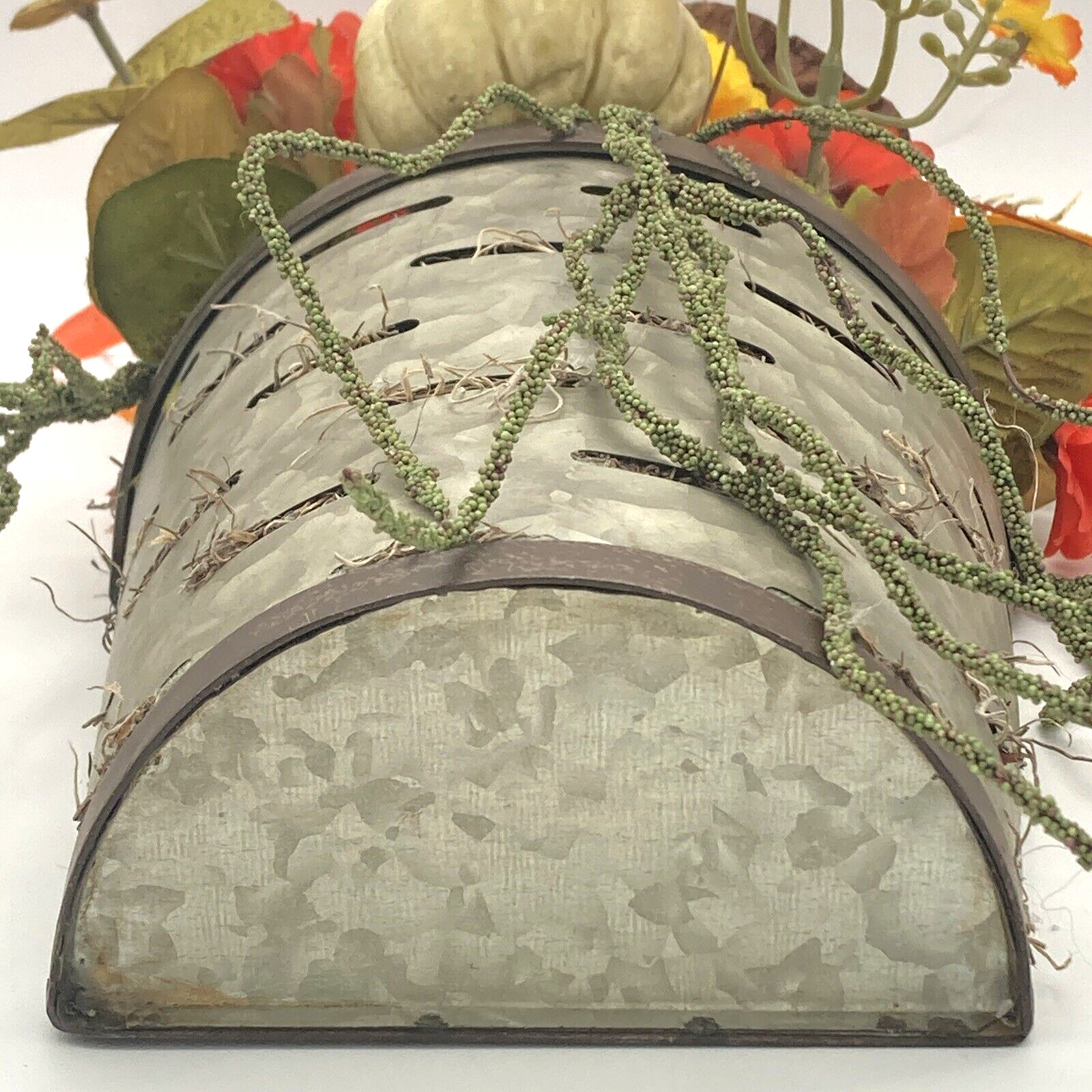 Artificial Flower Arrangement In Metal Wall Pocket Lotus Pod White Pumpkin