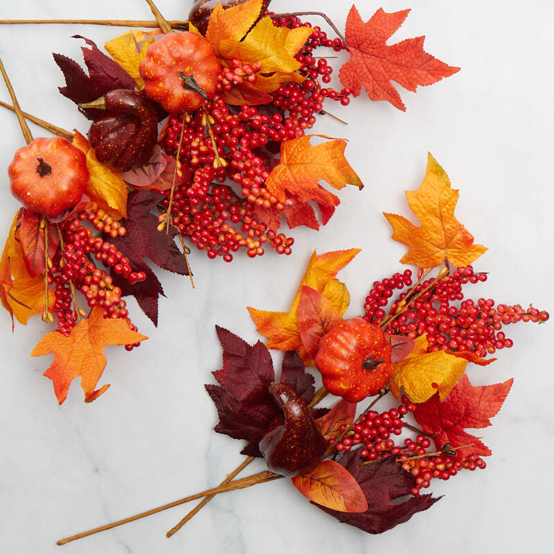 Pack of 6 Autumn Harvest Artificial Maple Leaf 12″ Sprays with Pumpkins & Gourds