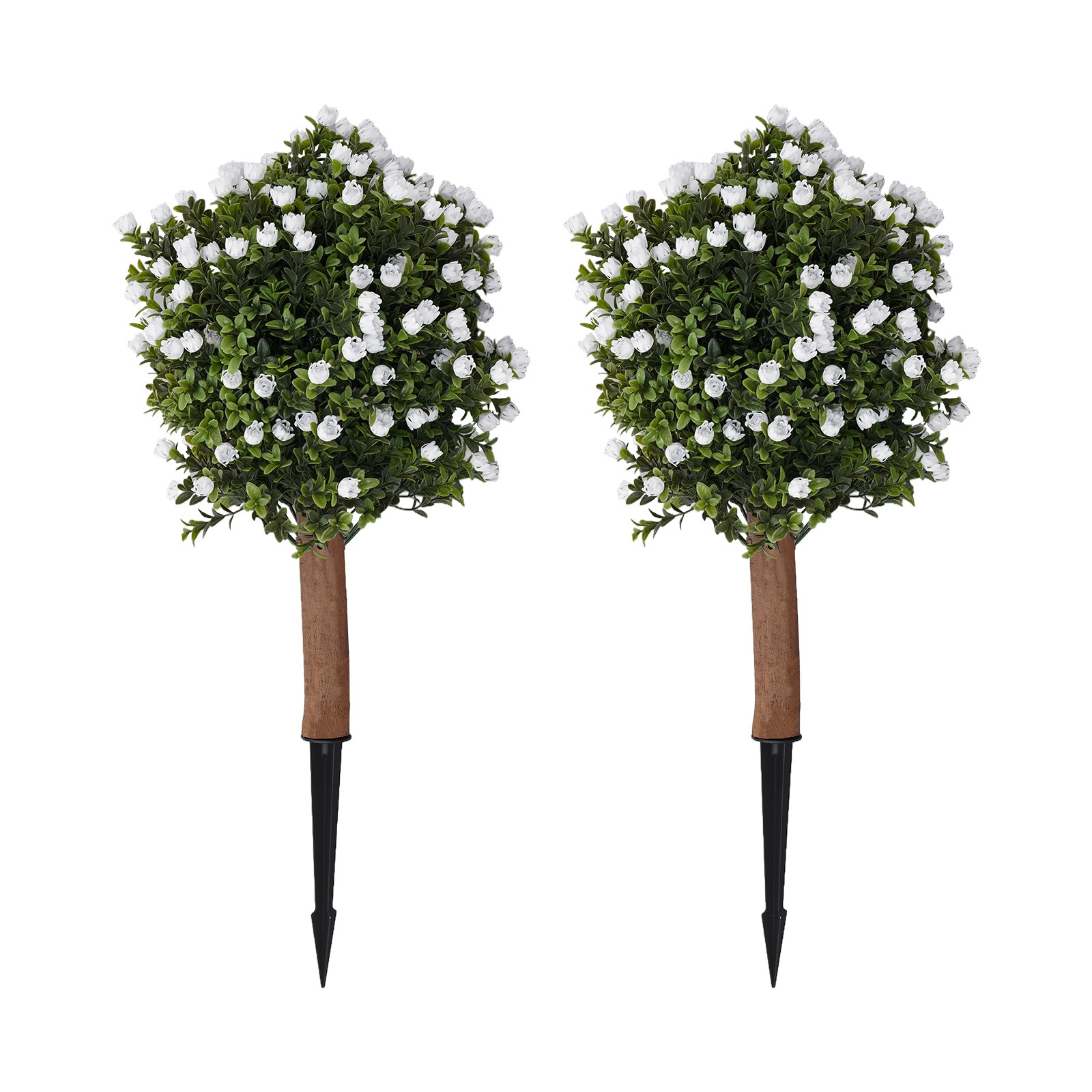 Set of 2 Artificial Ginkgo Biloba Trees with White Flowers for Indoor Outdoor