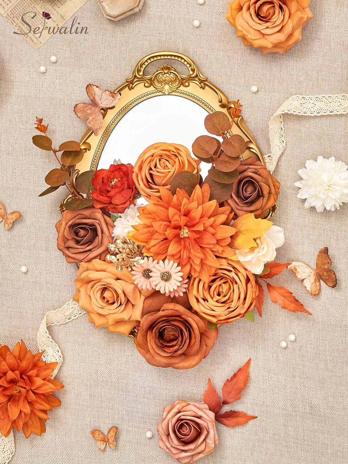 Burnt Orange Artificial Spring Flowers Silk Fake Cake DIY Wedding Decoration