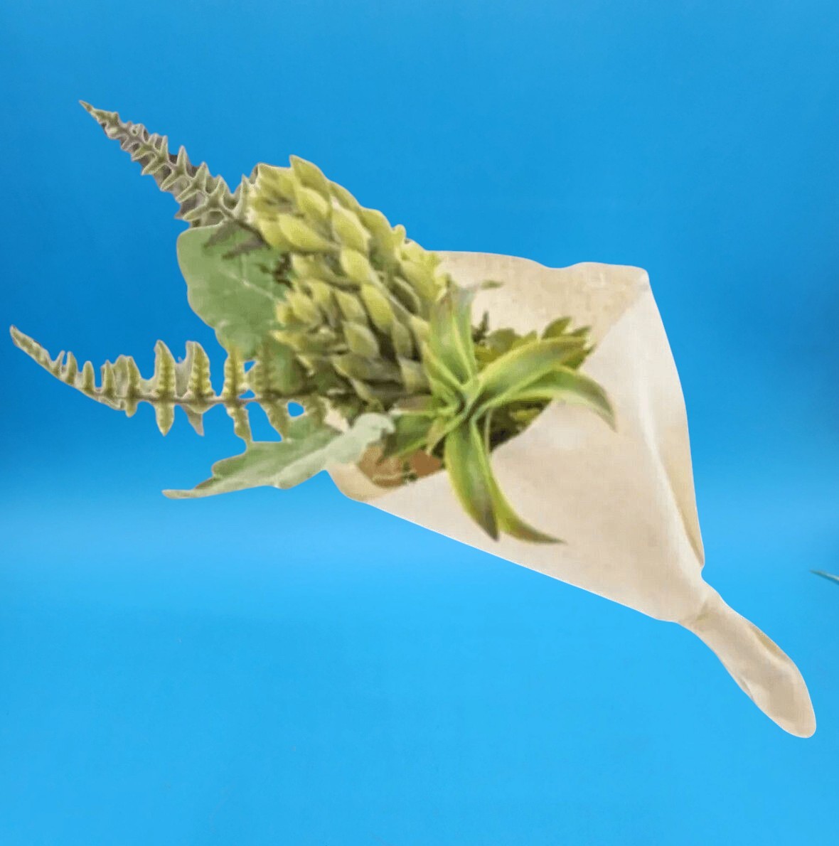 Artificial Green Succulent Bouquet Plant Leaves Wrapped Natural Cotton Cloth
