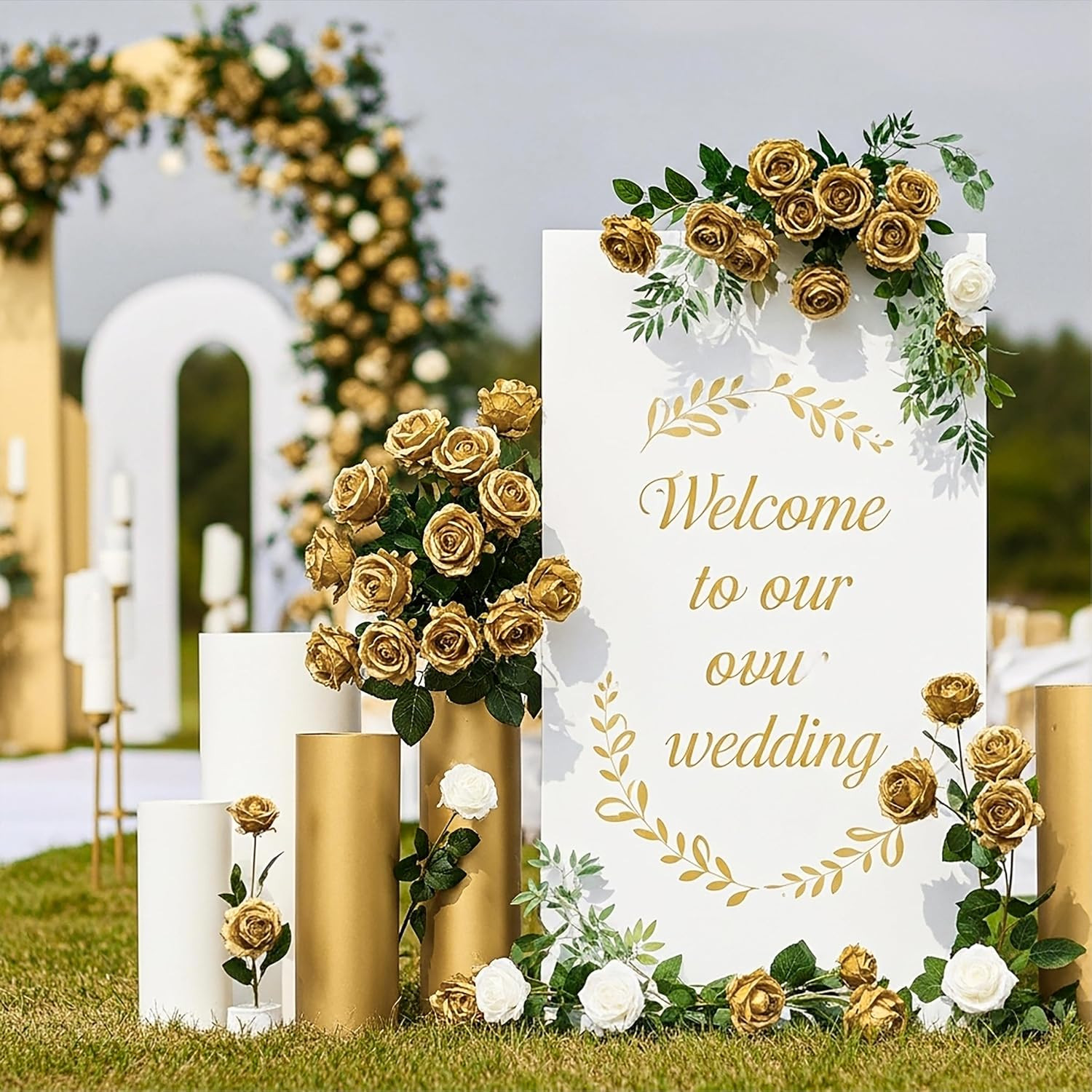 104PCS Lifelike Gold Rose Artificial Flowers for Weddings & Home Decor