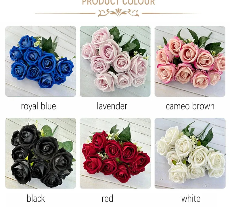 9 Heads silk Rose Artificial Flower Bouquet Home Table Vase Deco Floral