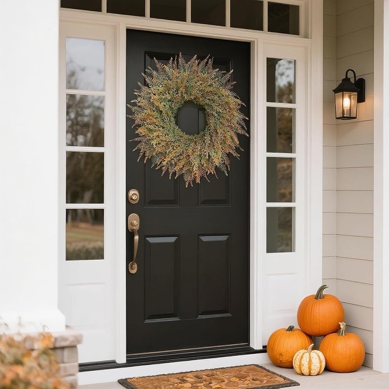 Full Autumn Wreath Door Decor Artificial Fern Wheat Grass Harvest Decoration New