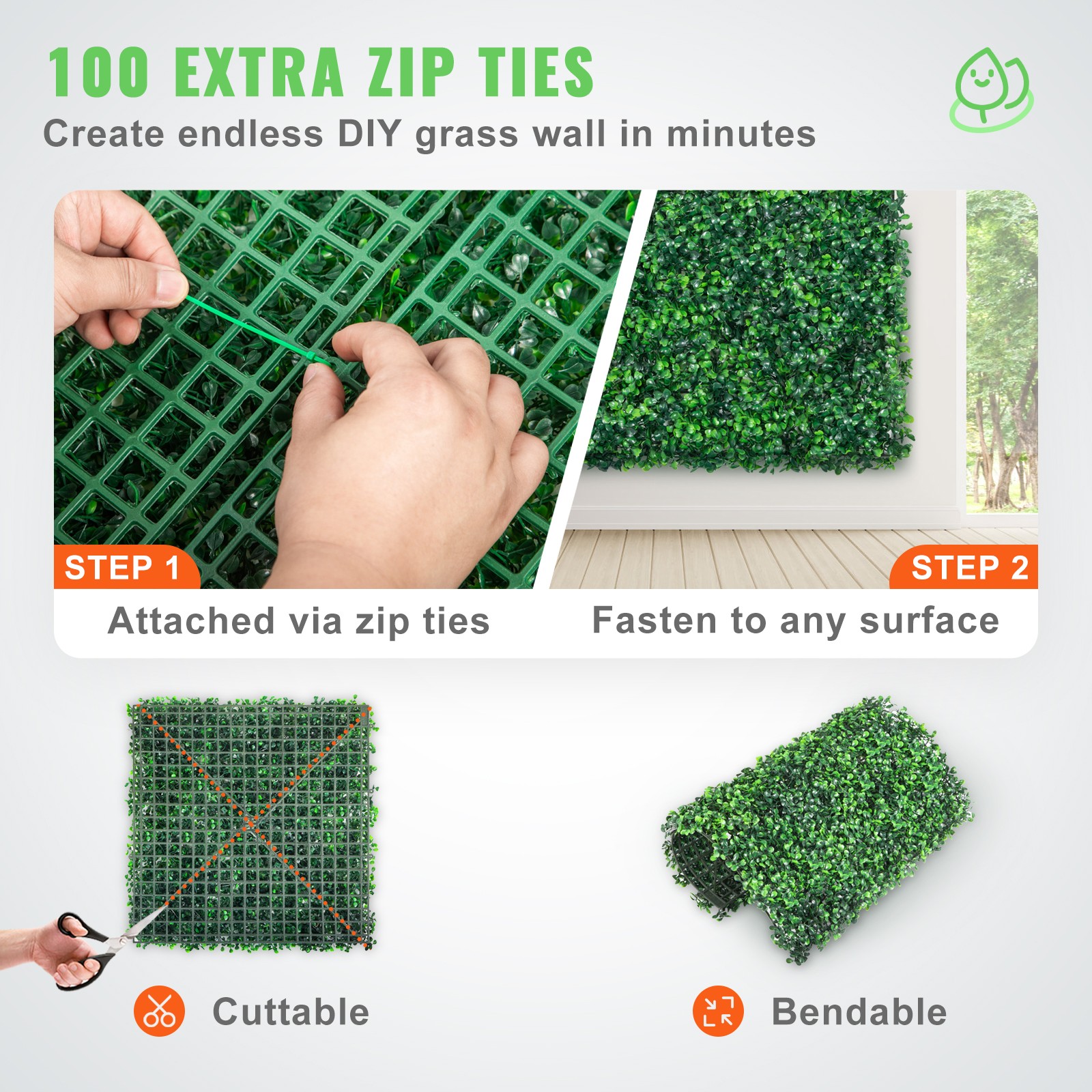 VEVOR Artificial Boxwood Panel, Boxwood Hedge Wall Panels UV 24pcs 20″ X 20″