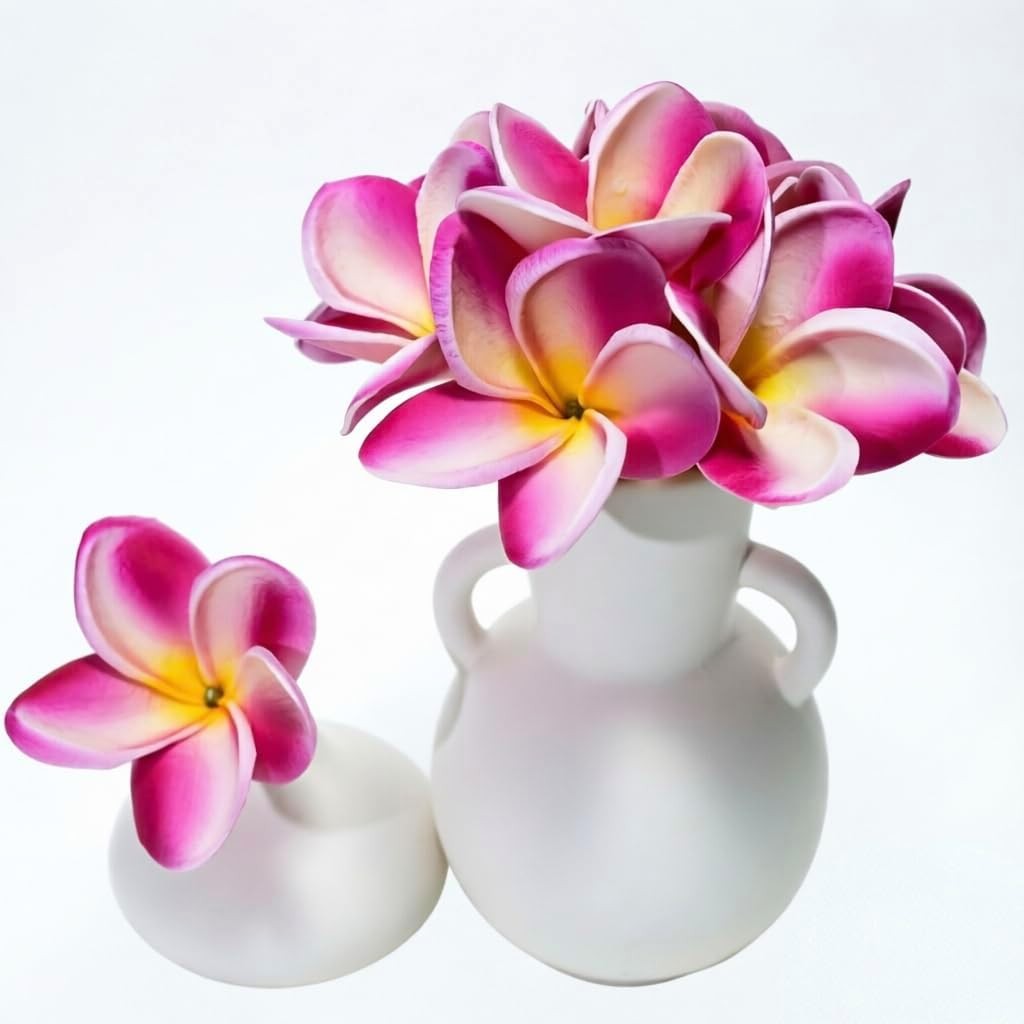Birthday Gifts for Women 10pcs White Hot Pink Flowers PU Real Touch Flowers