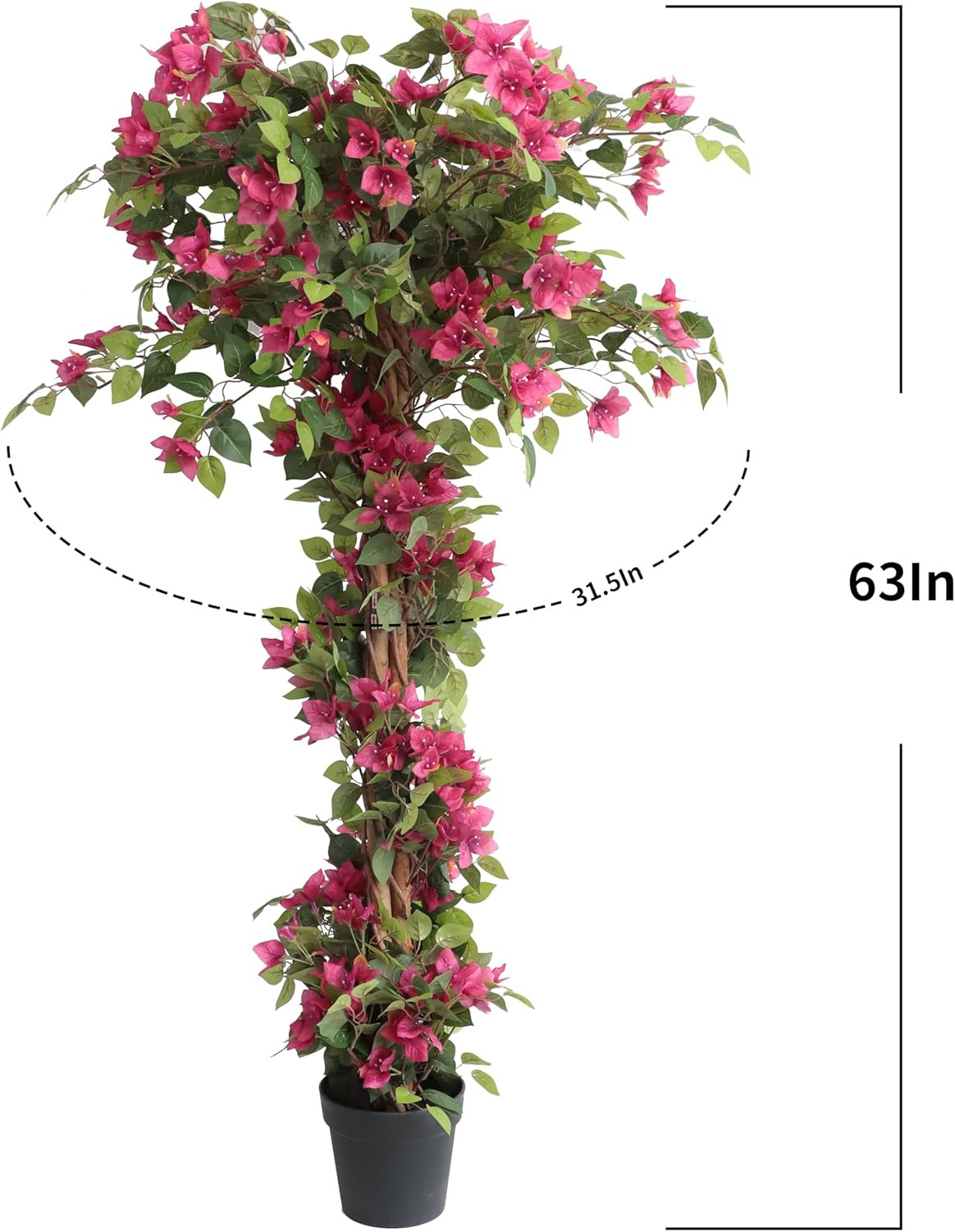 5 Feet Artificial Bougainvillea Tree with Flowers in Plastic Pot Faux Blooming T