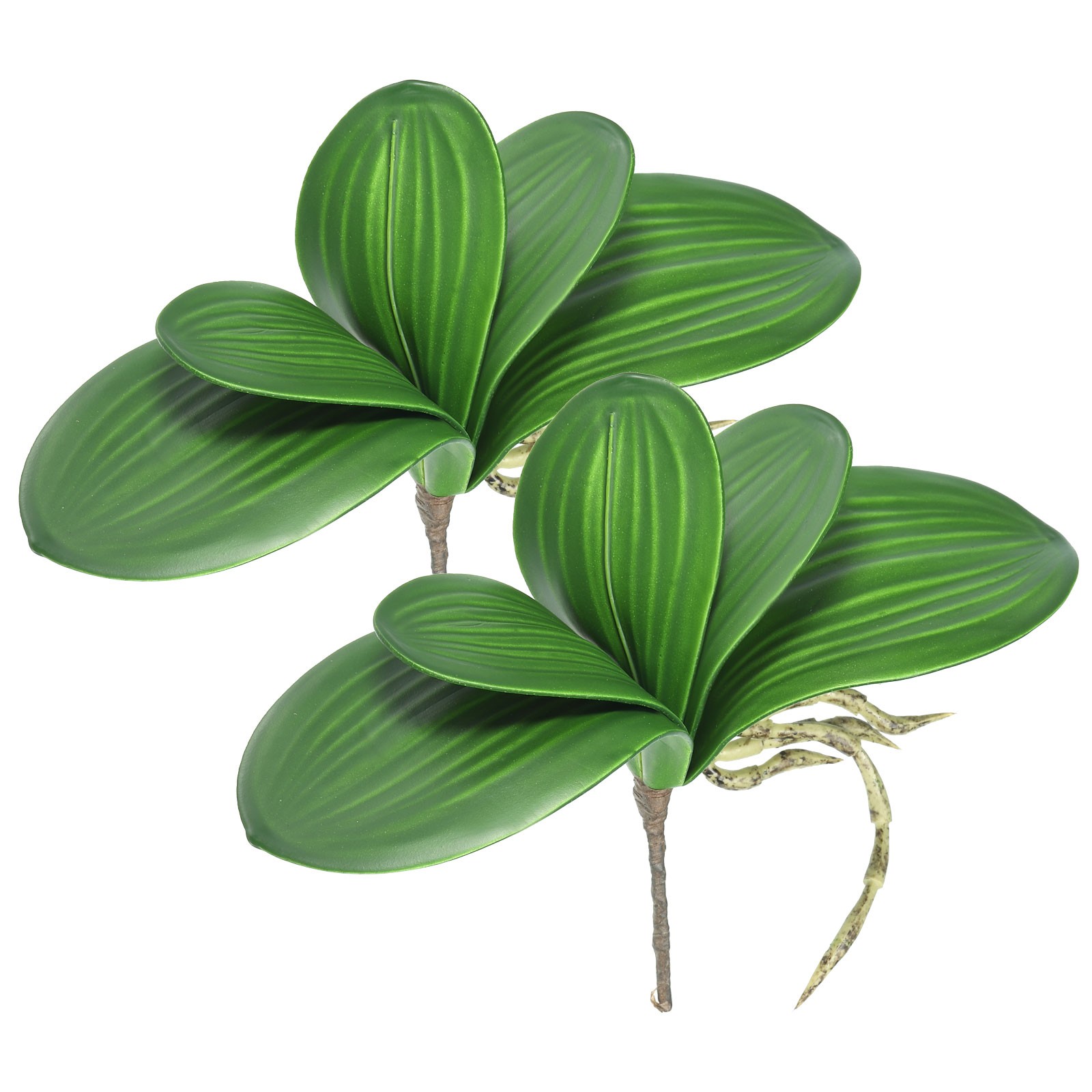 2 Pcs 4.4″ Green Faux Orchid Leaves 5 Petals Artificial Leaf w Stems for Home