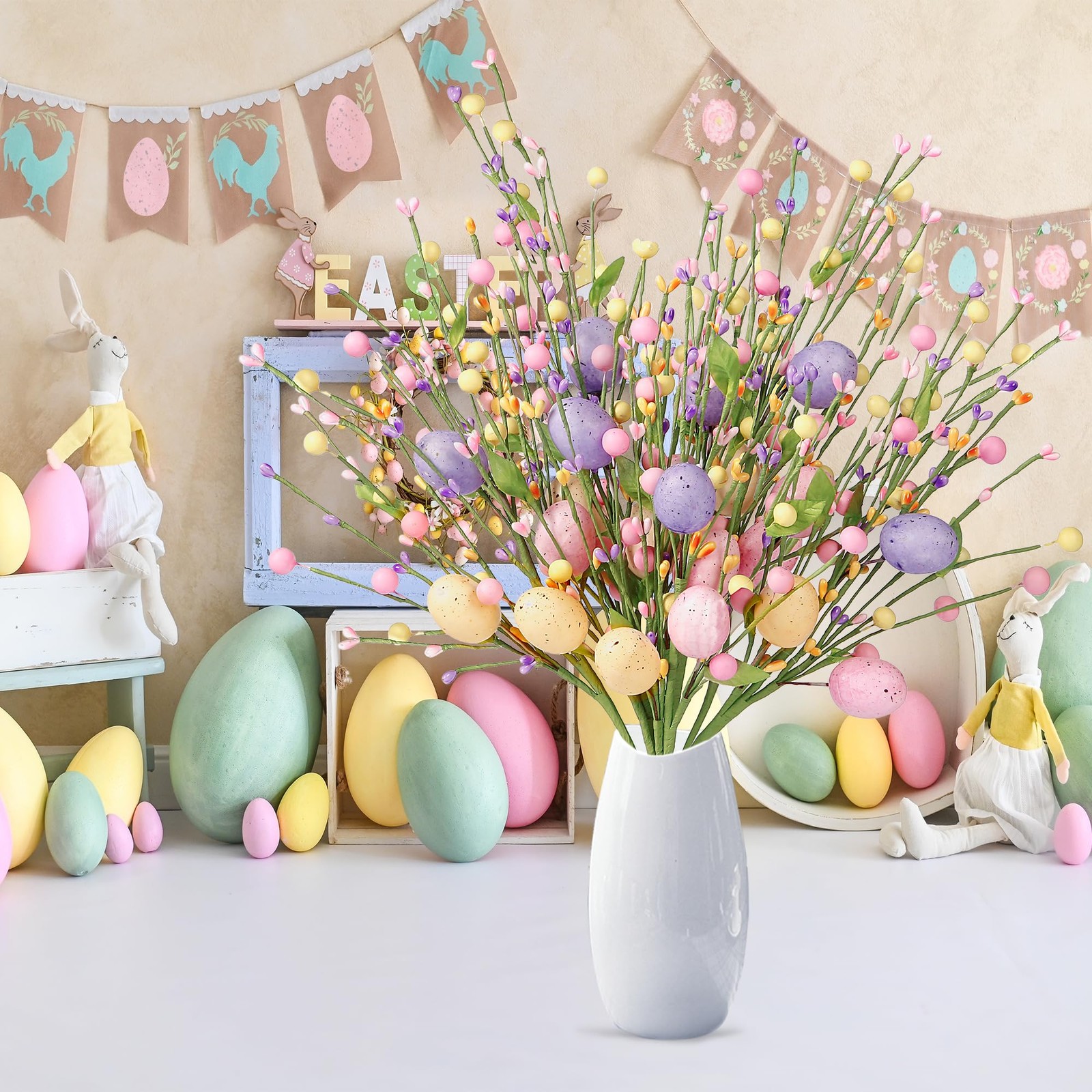 Artificial Easter Stems 6 Pcs Spring Picks with Eggs Colorful Berries Leaves …
