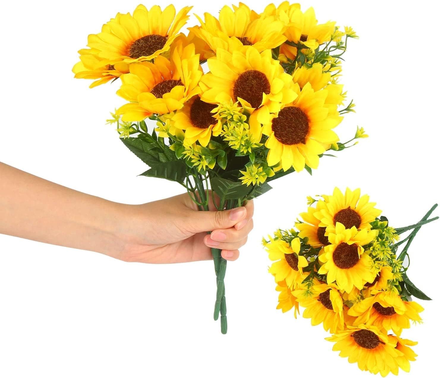 2 Bunches Artificial Sunflowers Bouquet, 3.7’’ High Realistic Flowers Silk Fa…