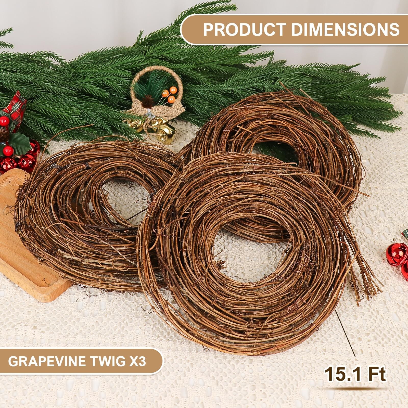 3 PCS Grapevine Garland DIY Crafts Natural Grapevine Twig Vines, 15 Feet Vine…