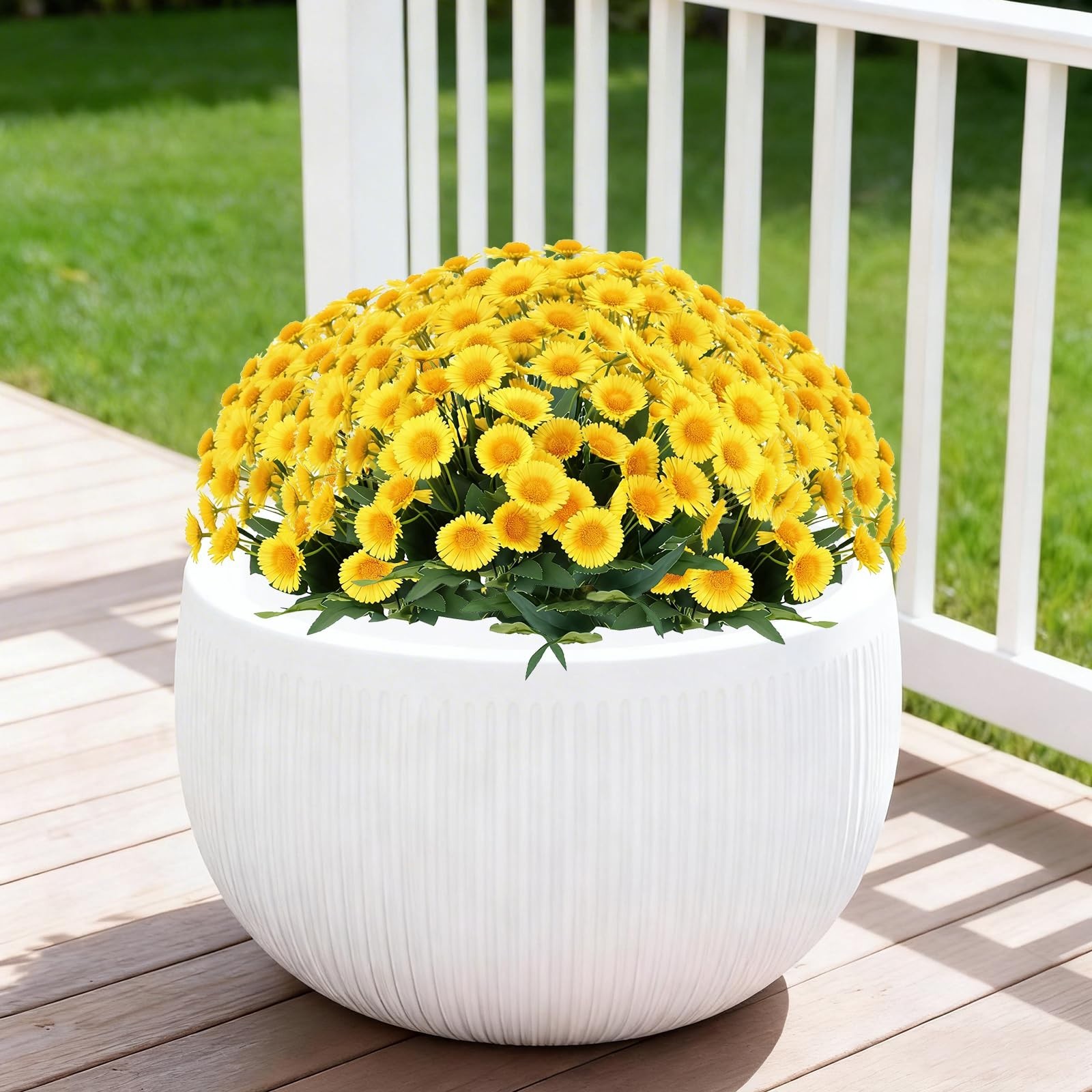 12 Bundles UV Resistant Artificial Marigold Flowers – Realistic Silk Plants for
