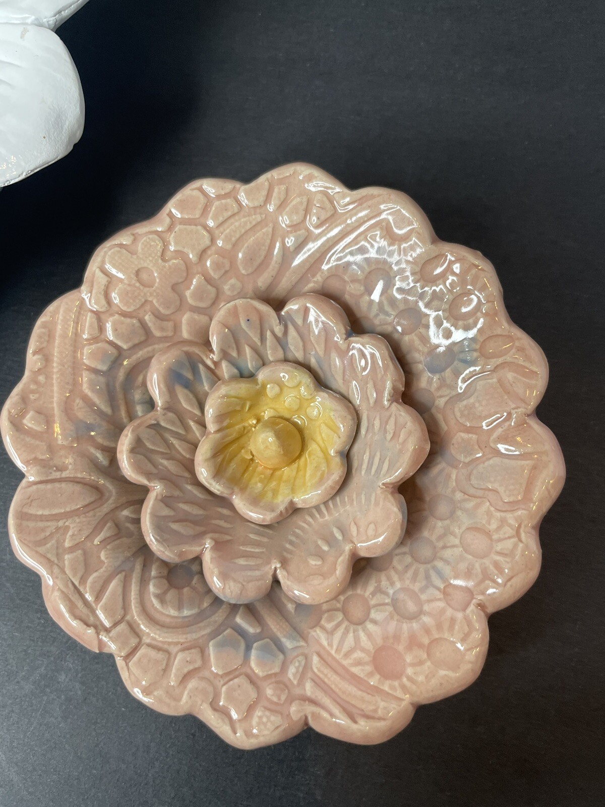 Ceramic Wall Art Flowers Rose 4.5” Peony Dusty Rose Pink Large White Mum 9”