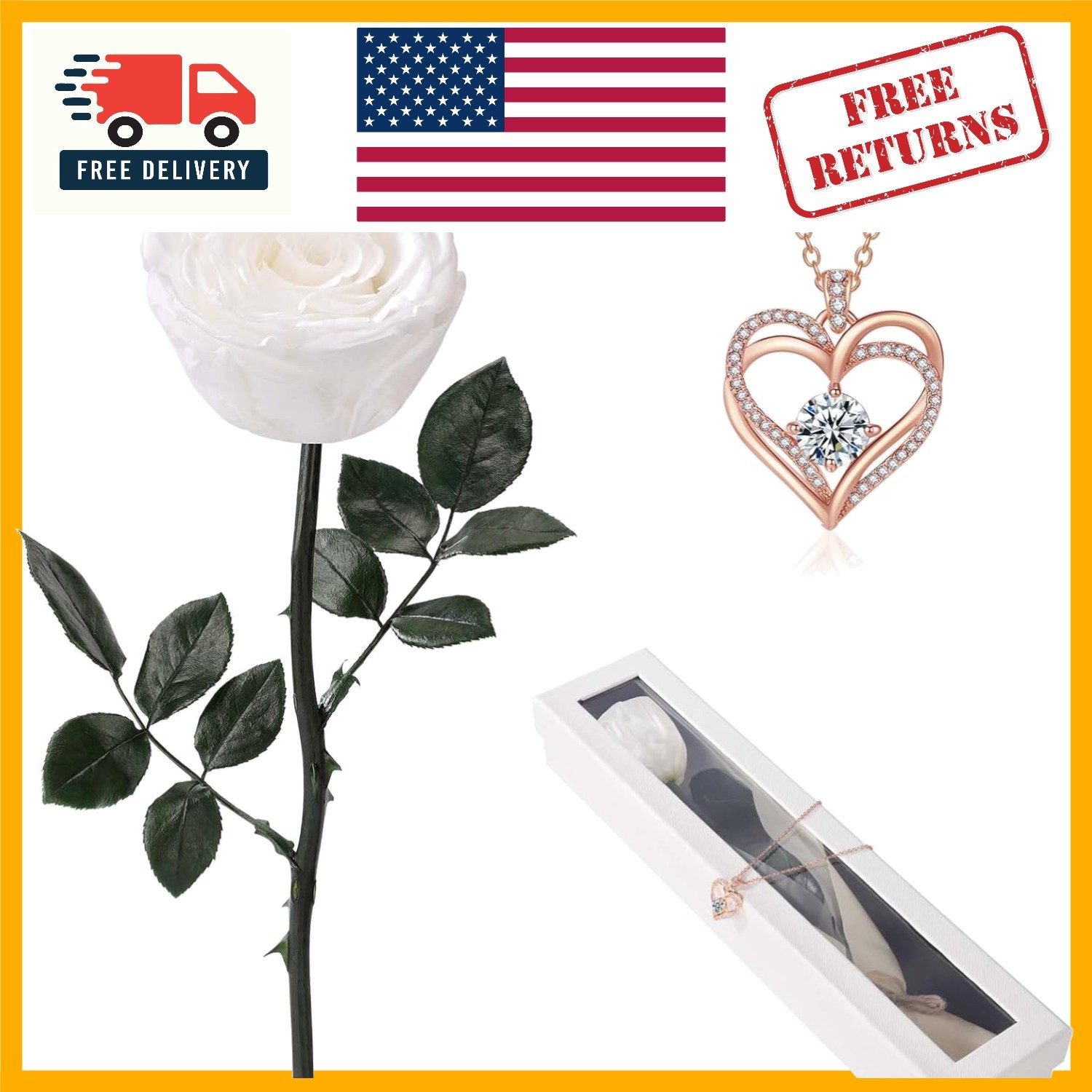Real Preserved Rose with Sterling Silver Necklace – Ideal Birthday Gift for Her
