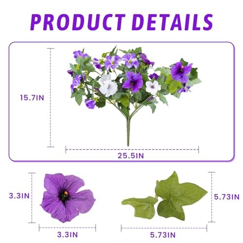 Artificial Fake Flowers for Outdoor Plants Decoration,2 Pcs 2P Purple White