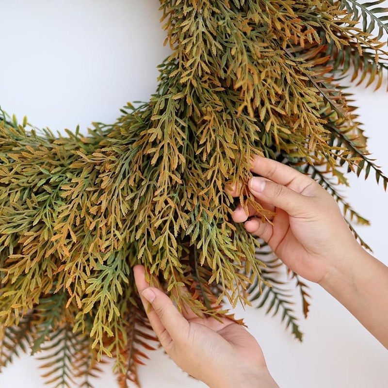 Full Autumn Wreath Door Decor Artificial Fern Wheat Grass Harvest Decoration New