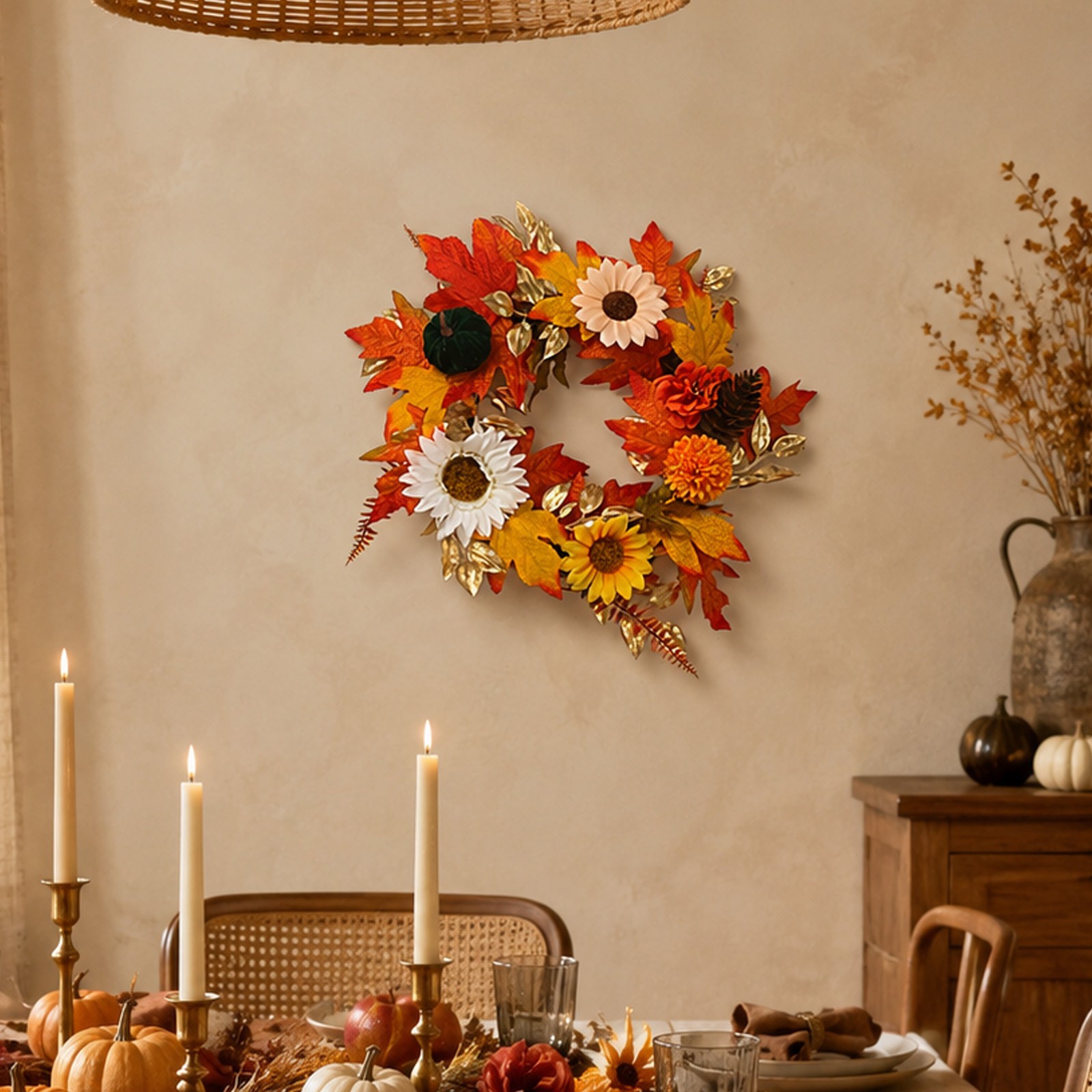 17.72in/45cm Preassembled Wreath with Latent Hanging Loop for Quick Setup