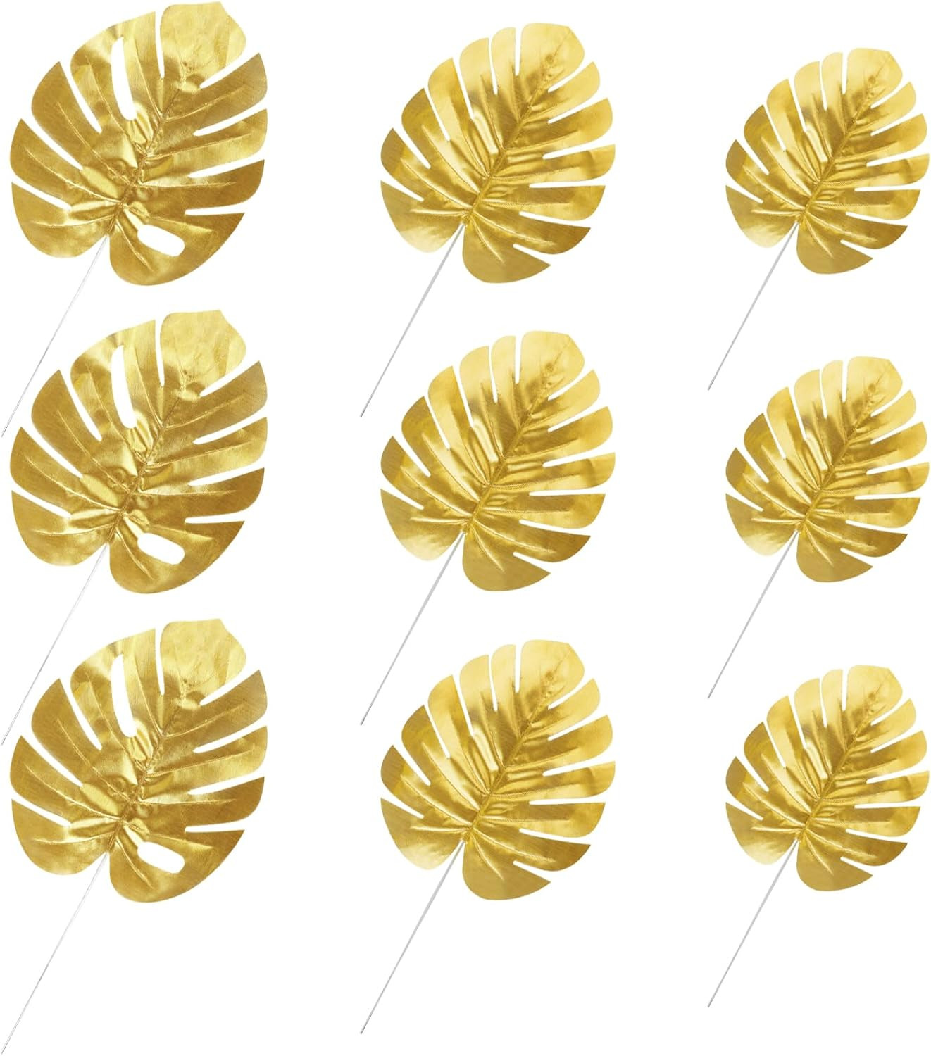 24PCS Golden Artificial Palm Leaves, 3 Sizes Faux Monstera Leaves Simulation Saf