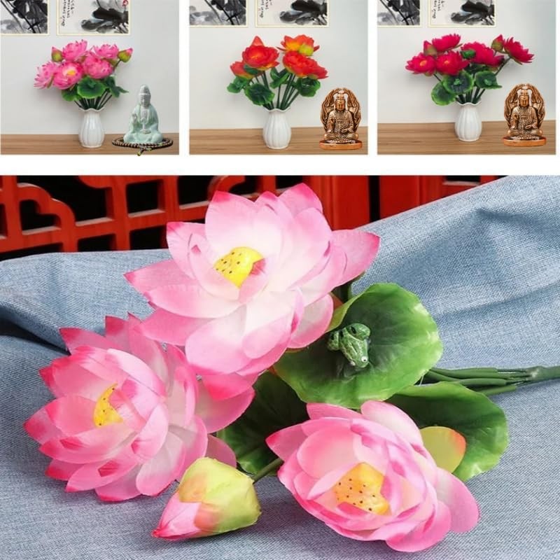 2 Bouquets Artificial Lotus Flowers,21″ Real-Touch Water Lilies Tabletop Flow…