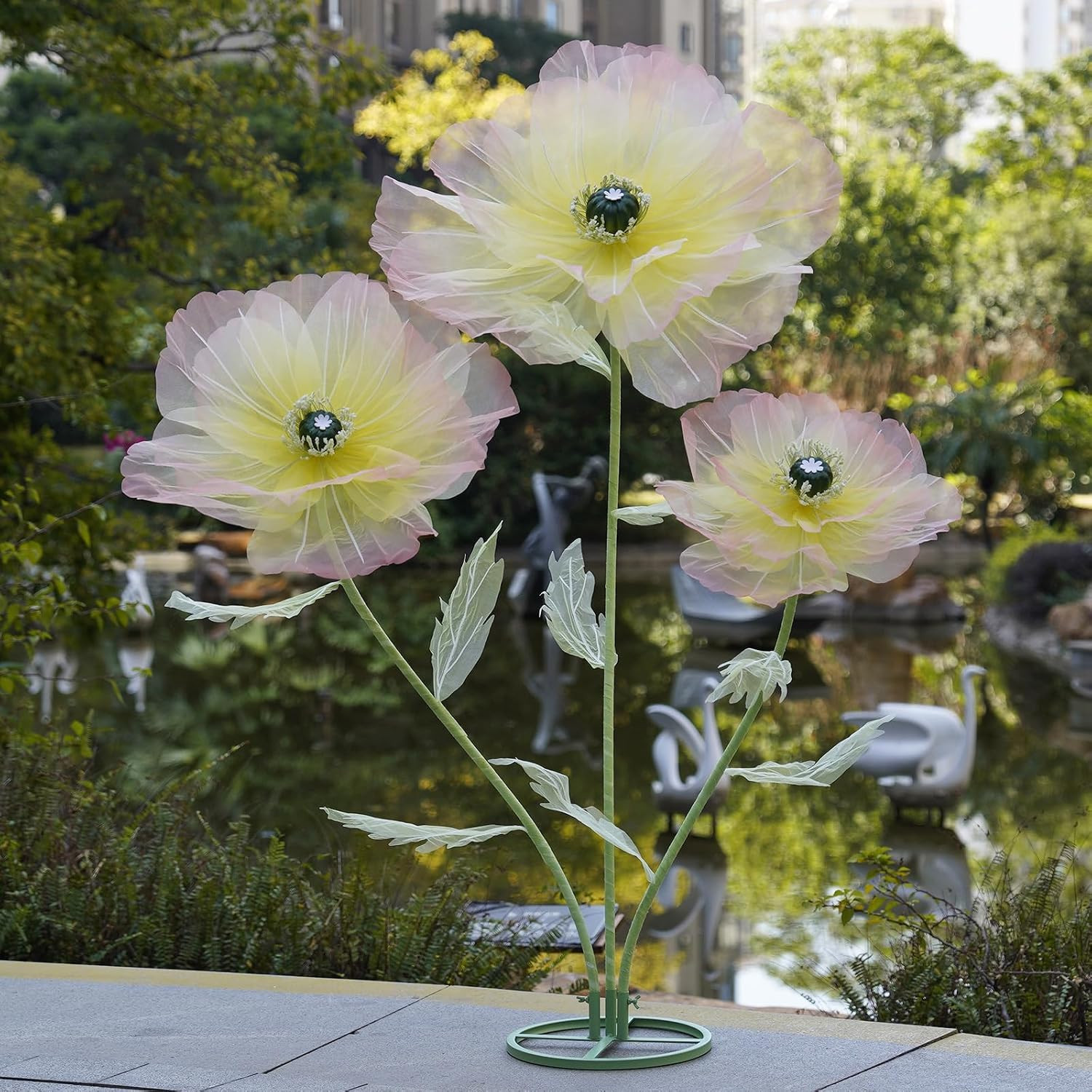 Giant Artificial Flowers for Decoration with Stand,Extra-Large Gradient Yellow t