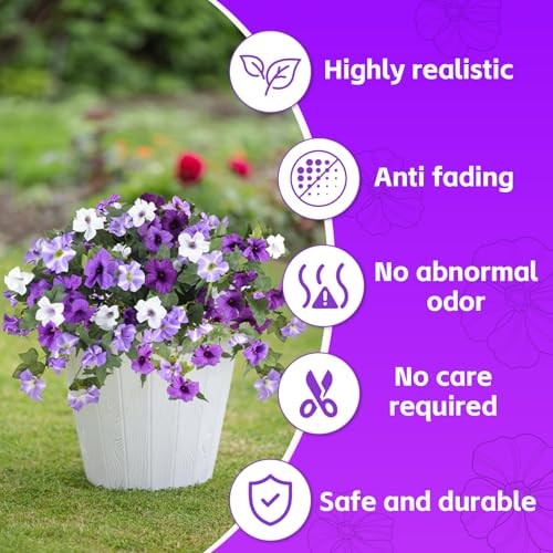 Artificial Fake Flowers for Outdoor Plants Decoration,2 Pcs 2P Purple White
