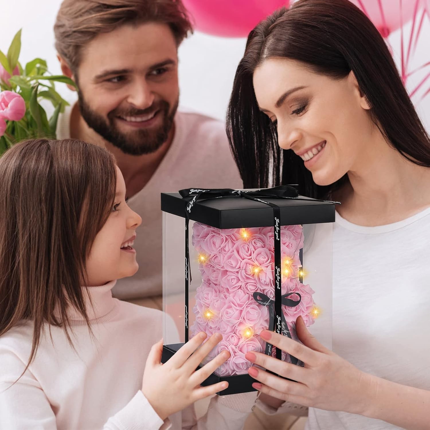 Enchanting Rose Bear Gift Set for Mother’s Day with Heart Balloon & Lights