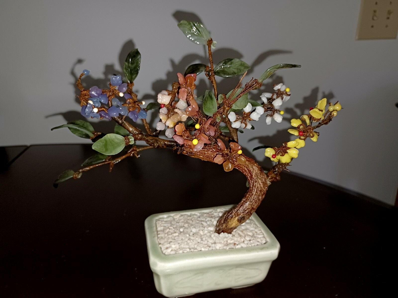 Bonsai Tree handcrafted Glass Flowers Leaves Artificial Plant