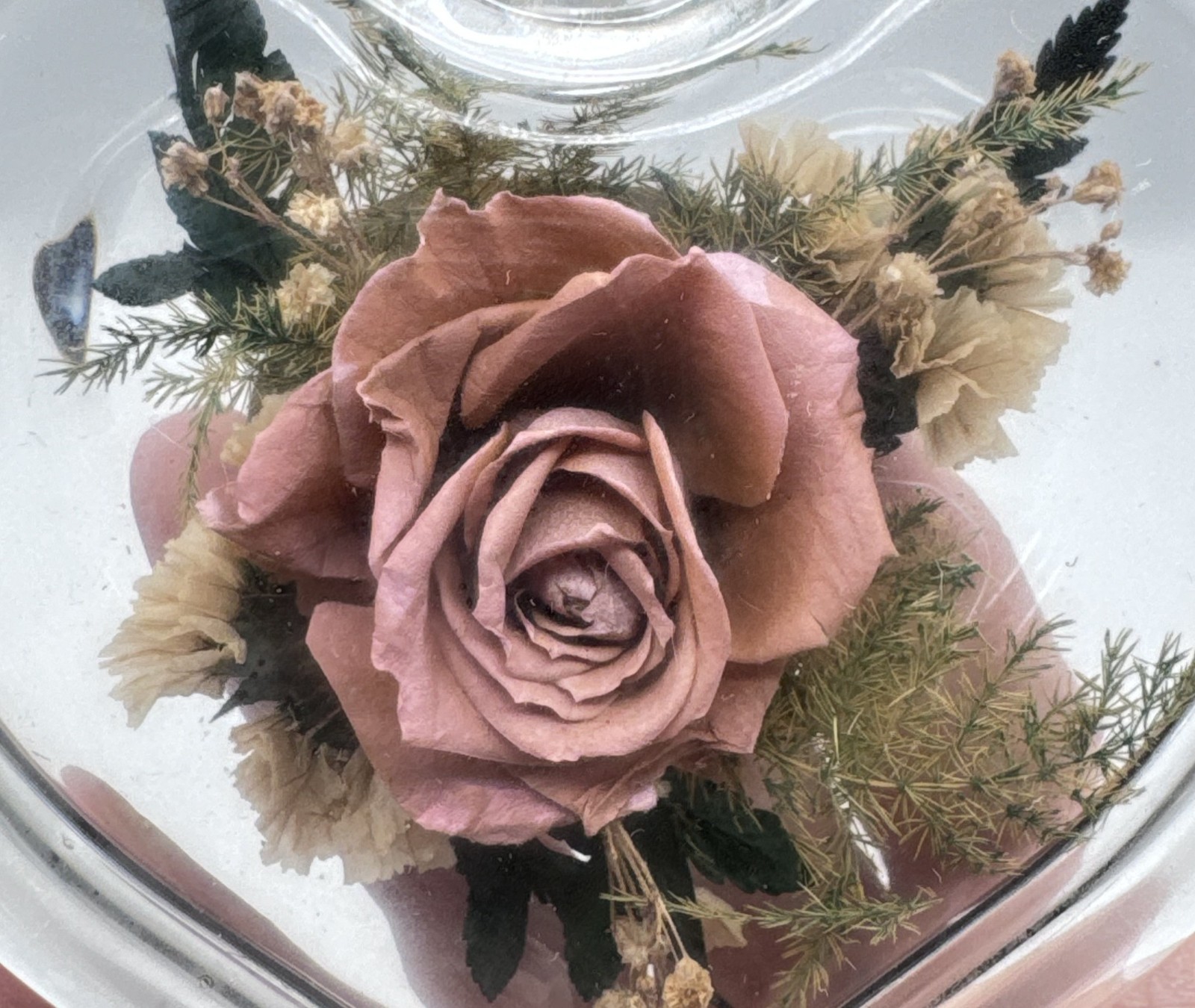 Freeze Dried Pink Rose Heart Shape Glass Box Keepsake Decorative Gift Timeless