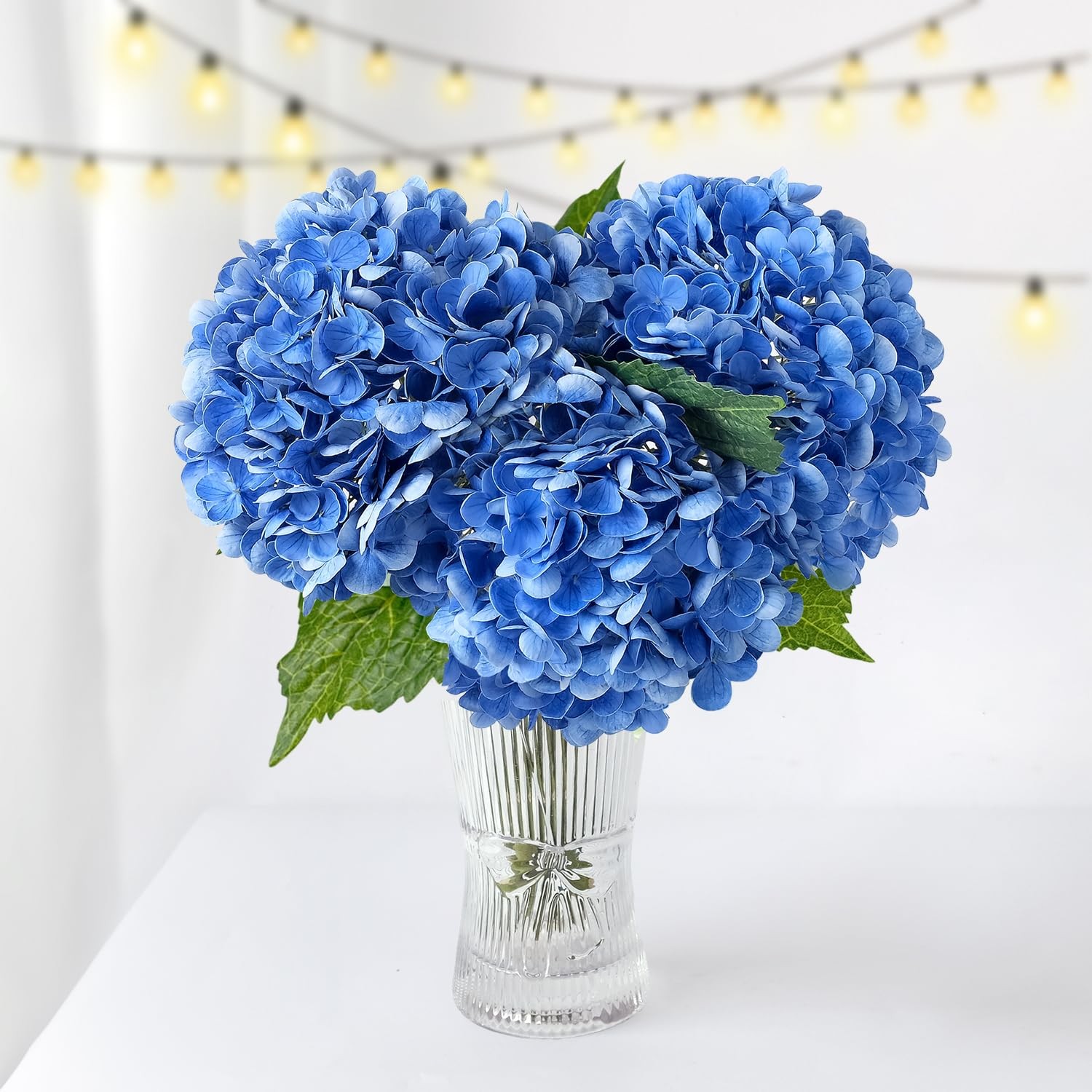 3 PCS Dark Blue Hydrangea Real Touch Artificial Flowers 21” Latex Large Hydr…