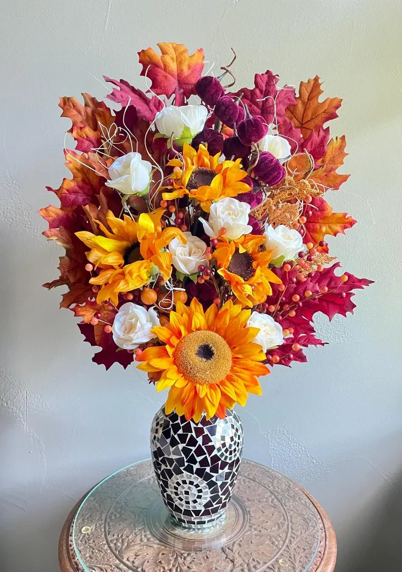 Sunflower Floral Arrangement: Fancy Fall Home Decor, Thanksgiving Centerpiece