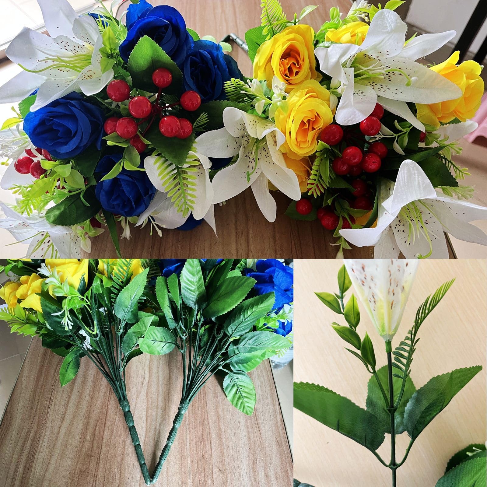 RUMEAVAO 2 Sets Artificial Silk Cemetery Flowers, Memorial Flowers for Graves…