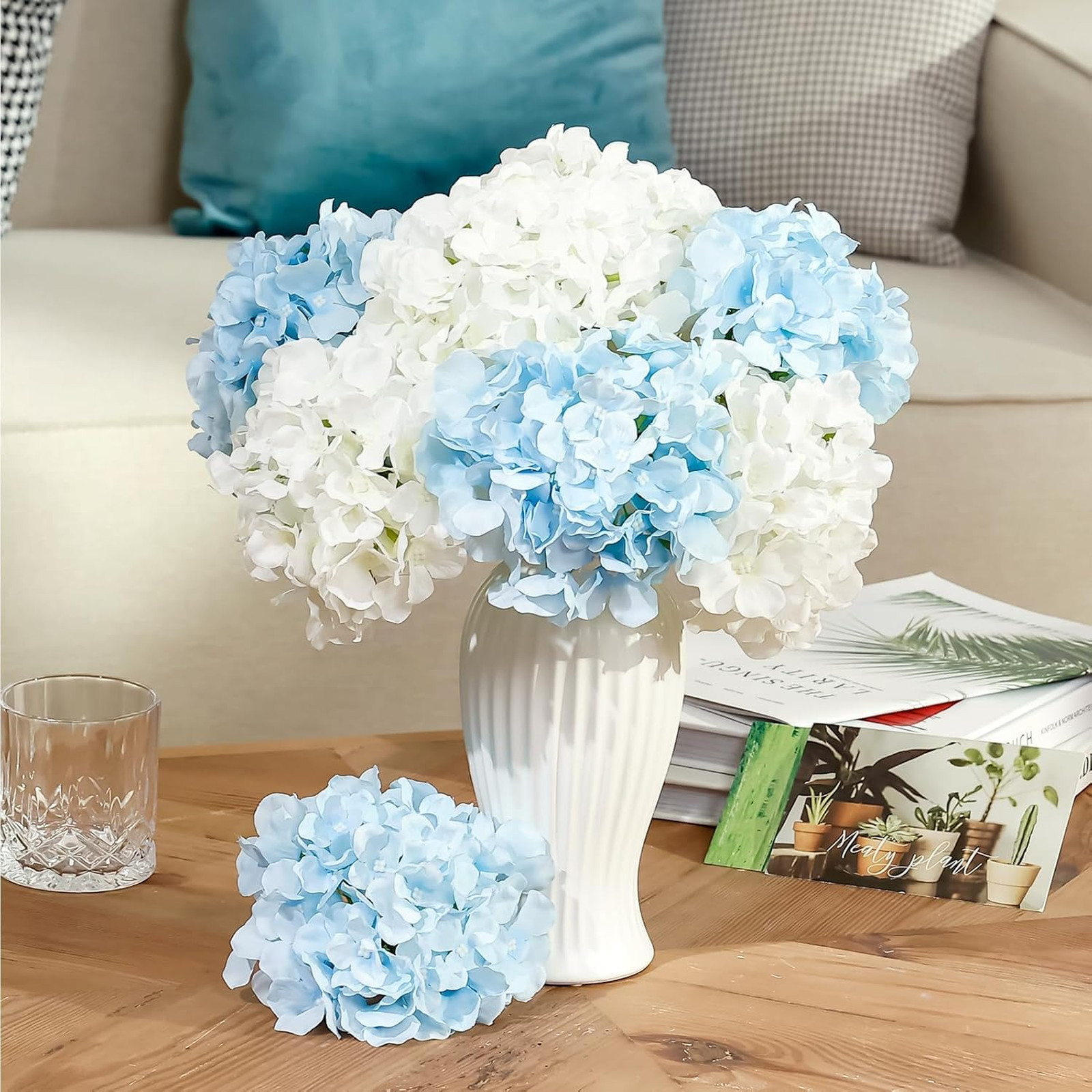 Artificial Hydrangea Flowers 10pcs Faux White Flowers for Wedding Centerpieces