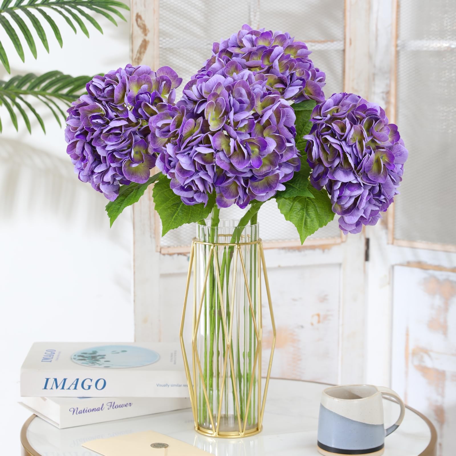 4Pcs Purple Hydrangea Artificial Flowers, 22.5In Latex Faux Real Touch Large …