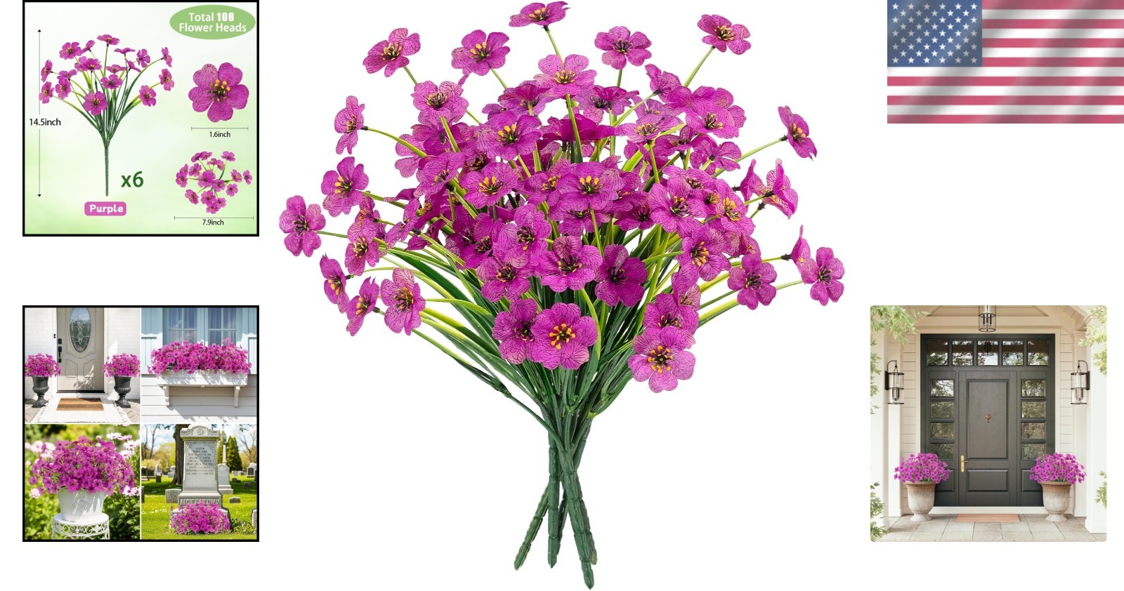 Vibrant Purple UV Resistant Artificial Plants – 6 Bundles for -Round Appeal