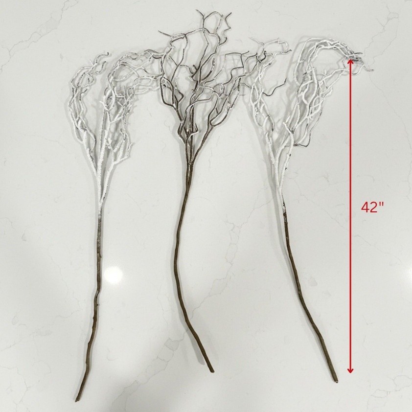 3 White Glitter Curly Willow Branches Christmas Trees Floral Arrangements 42″H