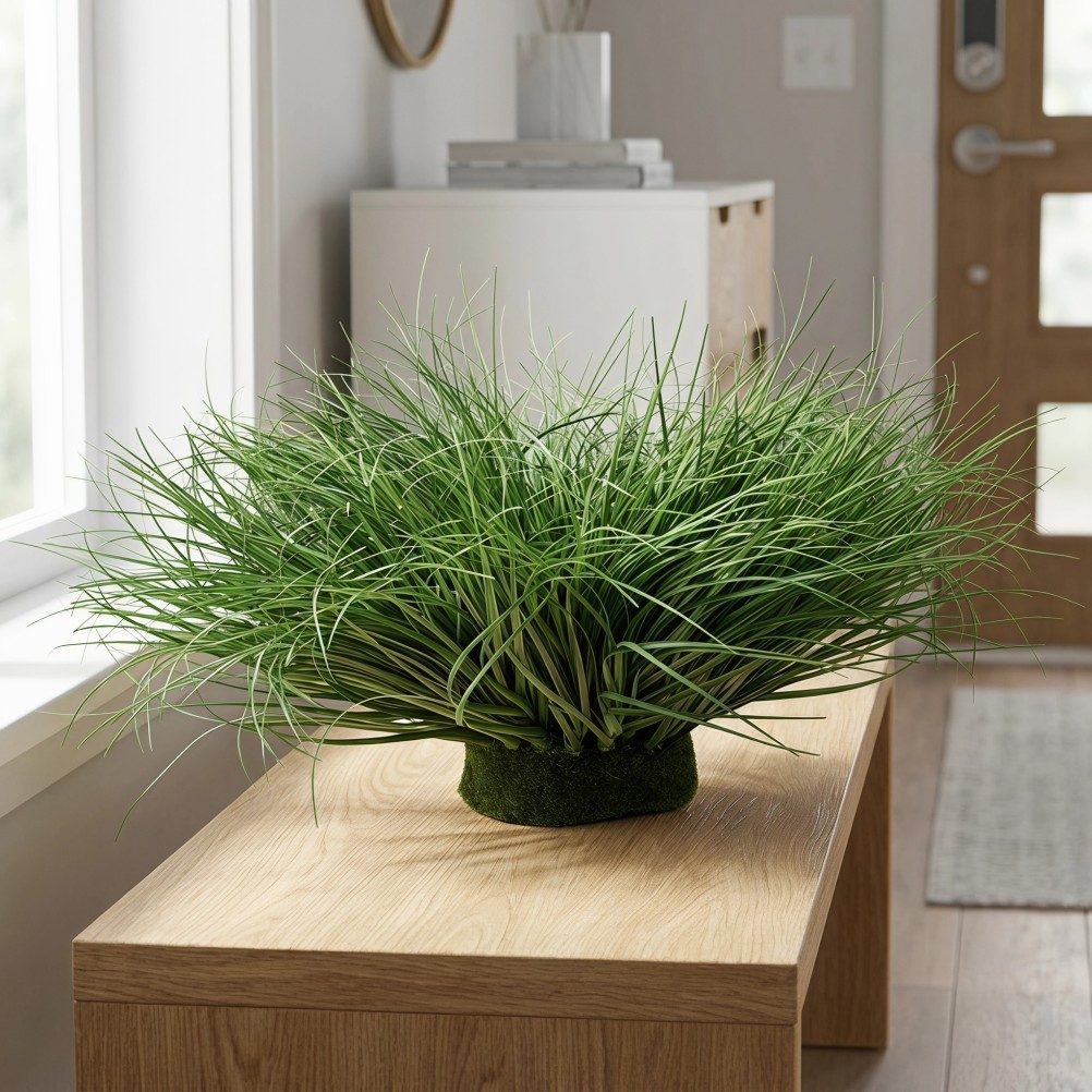 Artificial Grass: 12 Inch Faux Onion Grass Shrub Arrangement for Indoor Living