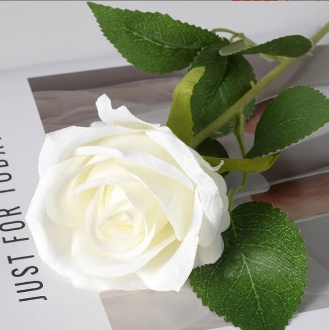 1Pc White Artificial Silk Roses Long Single Stem Artificial Roses for Home De…